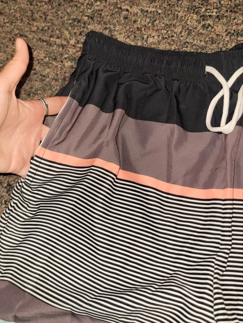 Men's Colorblock Swim Board Shorts in Light Blue, Gray & Coral Accent
